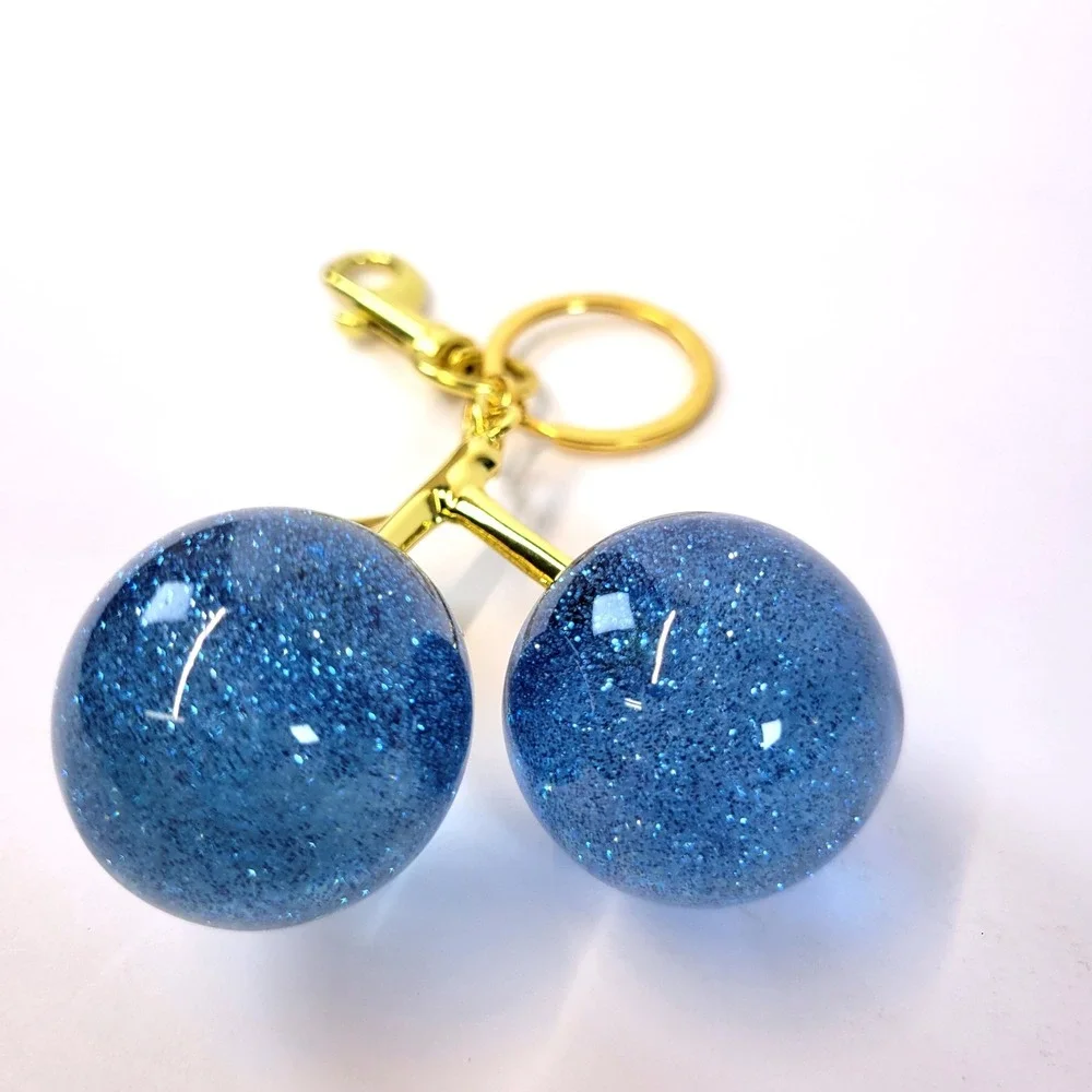 Double Cherry Bag Charm Keychain Glitter Blue Gold Coquette Festival NEW